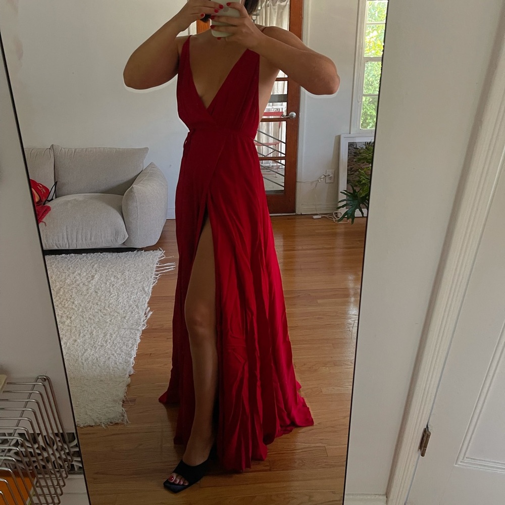 Reformation Calalilly Red Plunging Neckline Gown